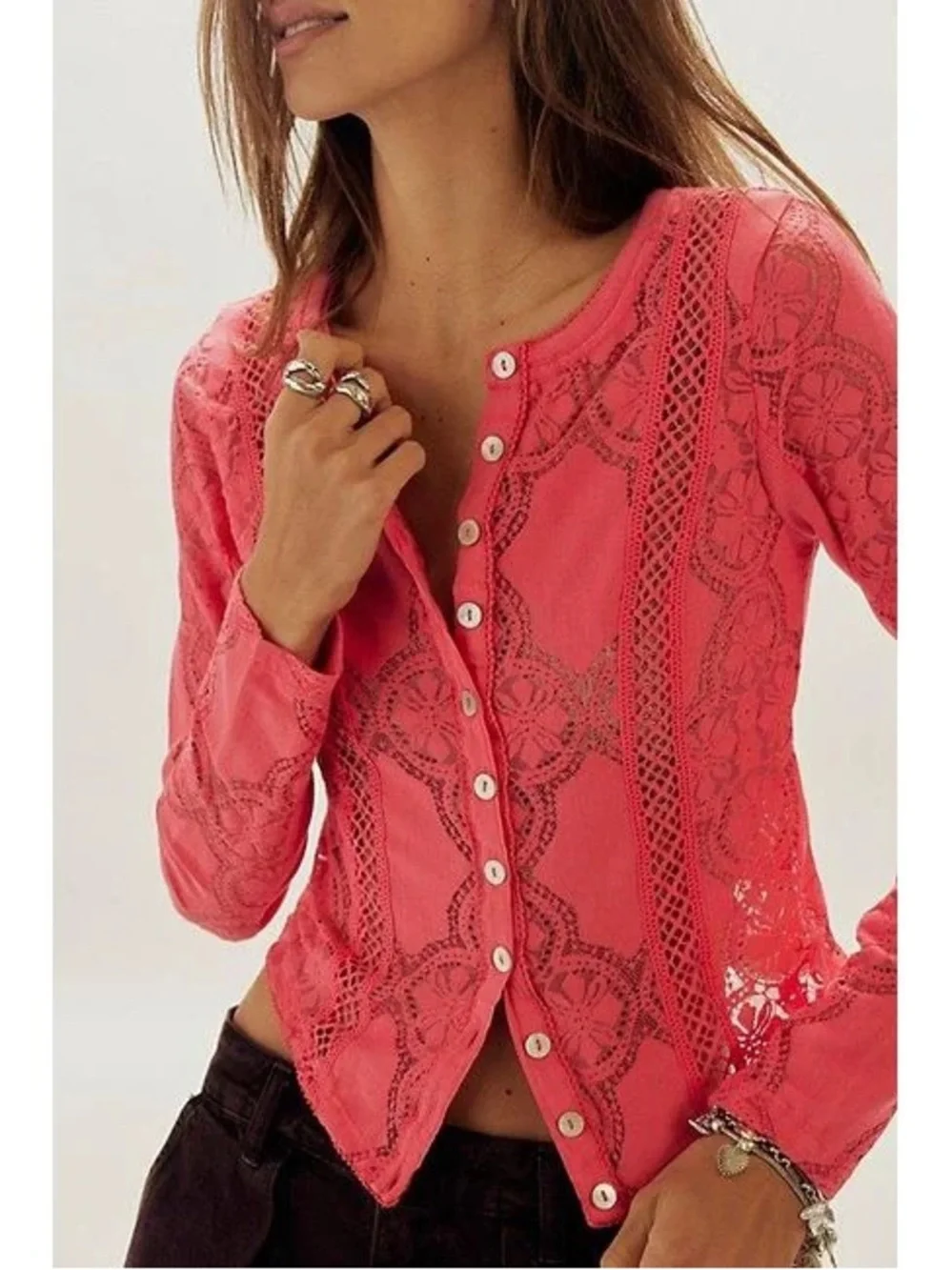 Free People Jae knit long sleeve tee NWT Rouge Cheeks Pink Red